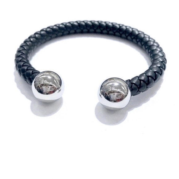 Stainless Steel Plain Ball LEATHER MEN CUFF BRAC. - Picture 3 of 8